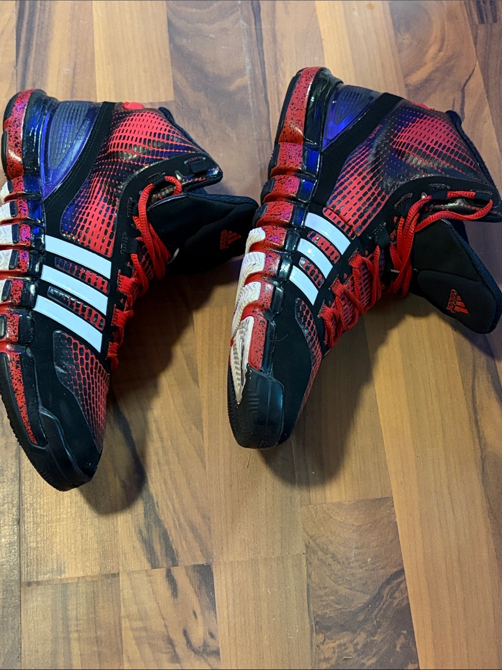 adidas Red Black and White High-Top Athletic Shoes